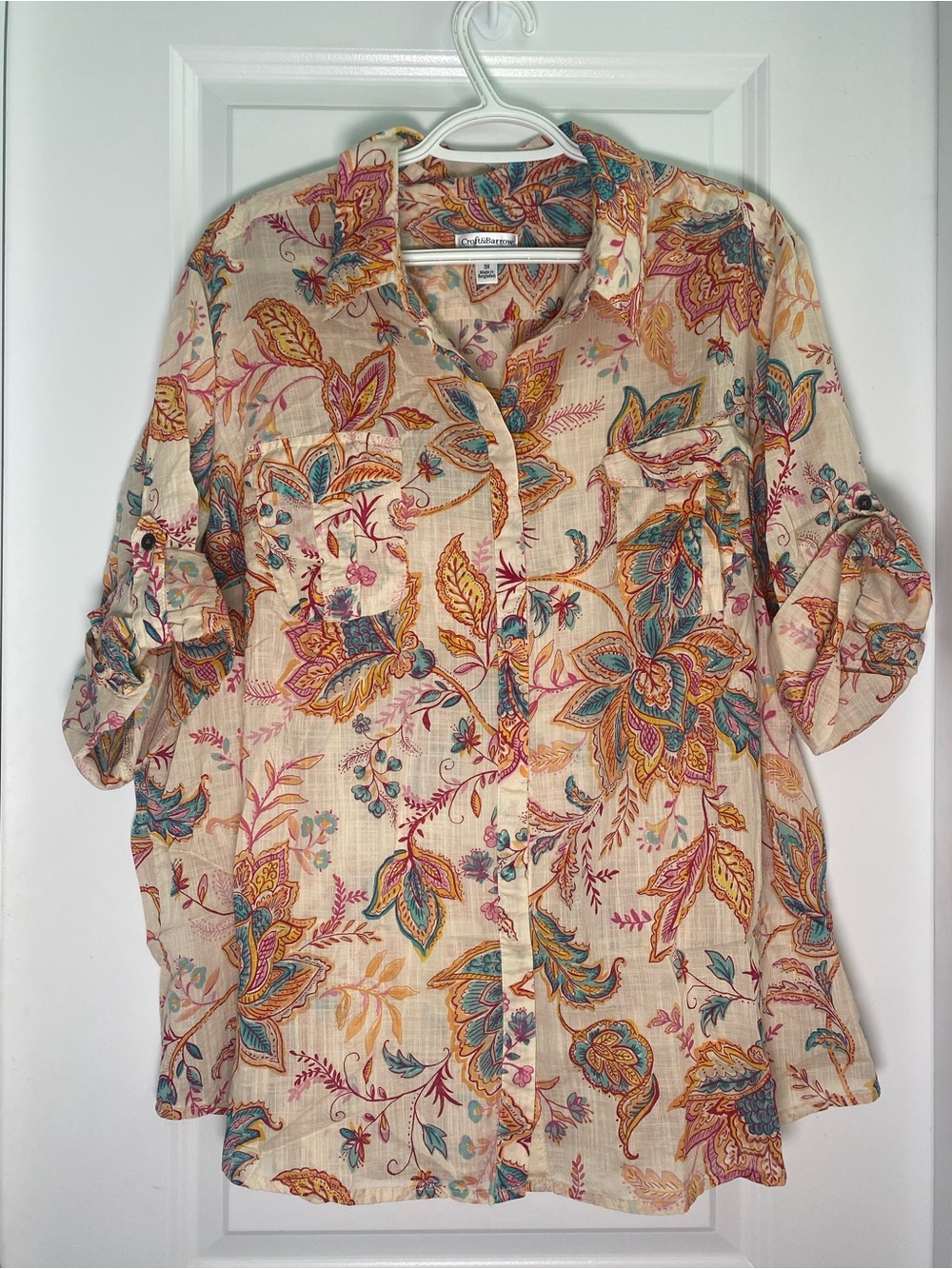 Croft & Barrow Light Cream Floral Button-Front Women's Shirt Size 3X